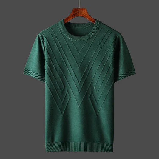 Men'S Knit Geometric Textured Short Sleeve T-Shirt