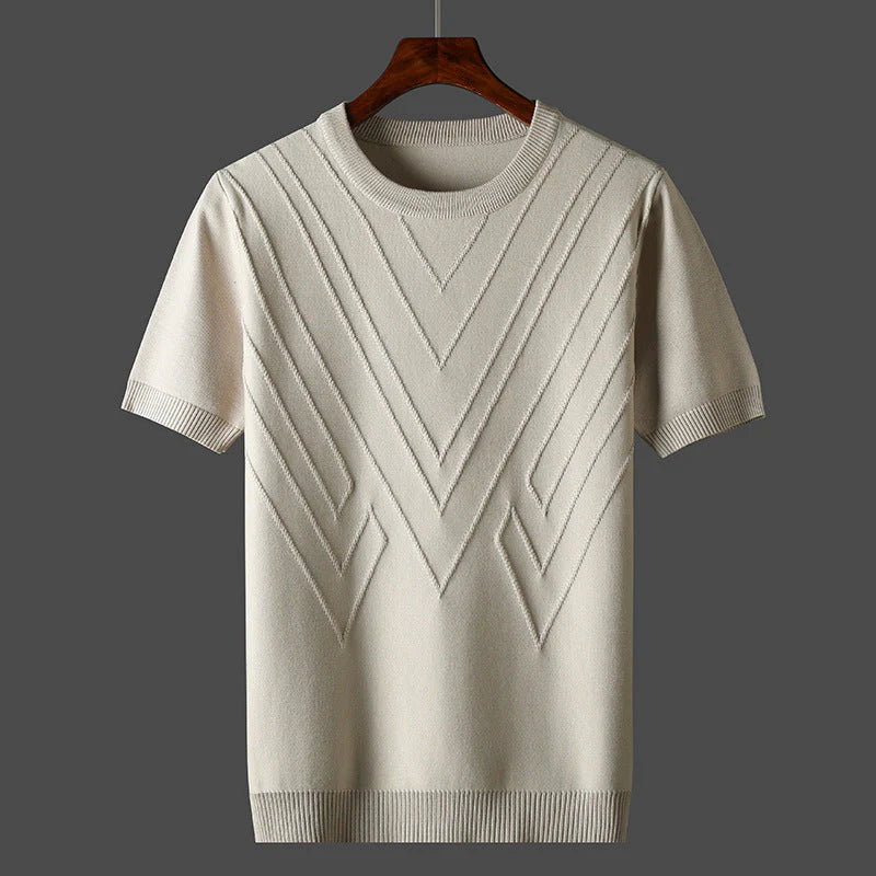 Men'S Knit Geometric Textured Short Sleeve T-Shirt