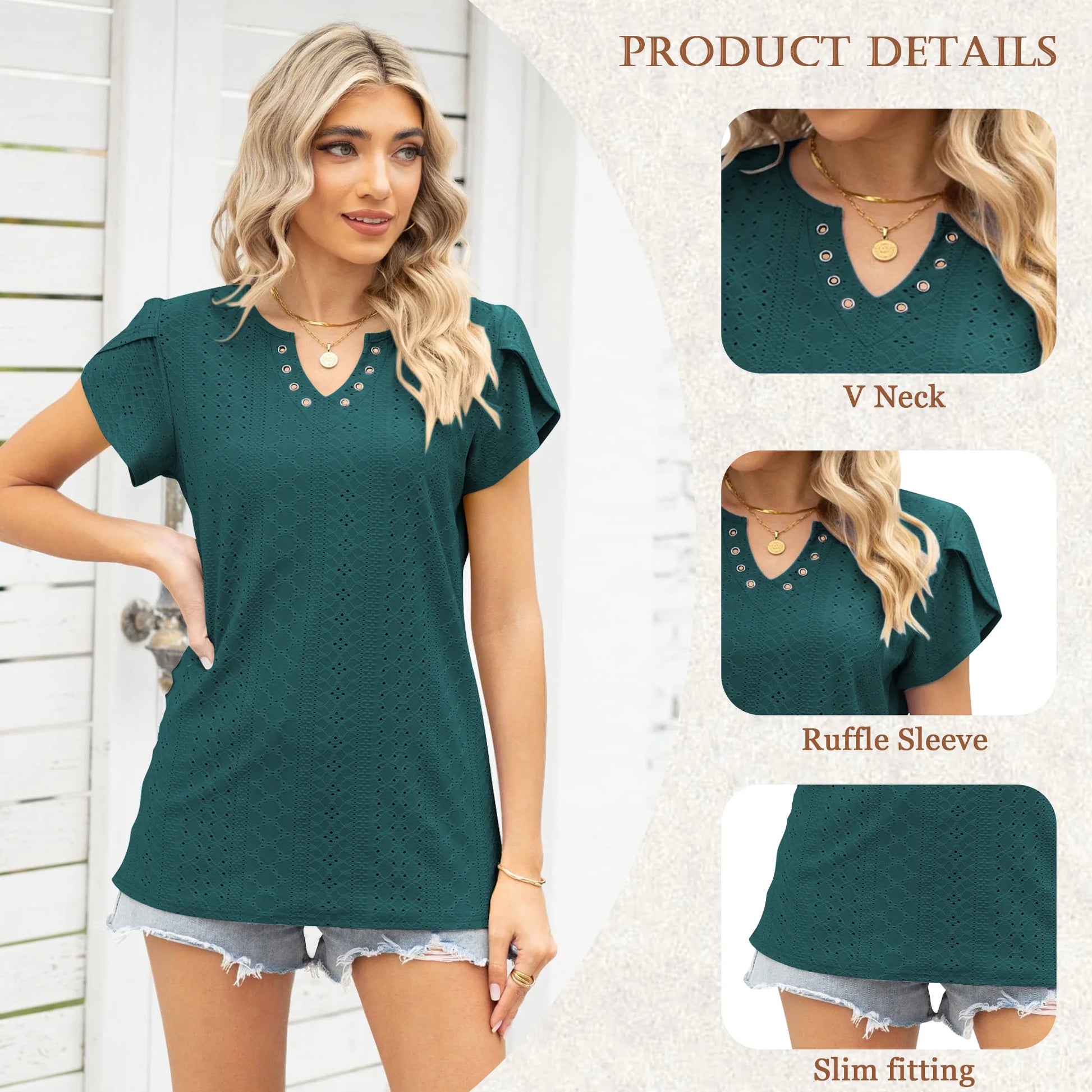 Womens Summer Tops Casual V Neck Tee Shirts Petal Sleeve Fashion Loose Blouses for Women Clothes Short Sleeve Shirts Dressy Tunic Tops