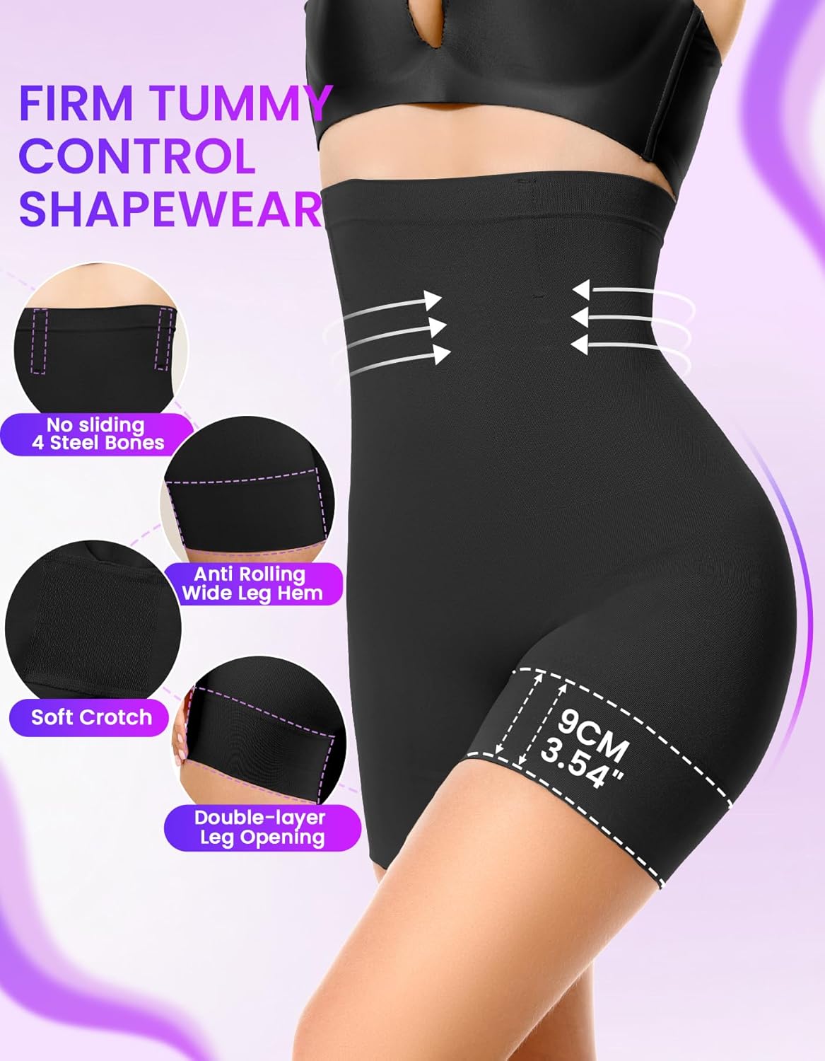 Shapewear Tummy Control Shorts for Women, 5-IN-1 Body Shaper High Waisted Girdle Boyshort Slip Short for under Dresses