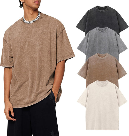 4 Pack Oversized Tshirts for Men Acid Wash T-Shirts Vintage Heavyweight Shirt Cotton Tees