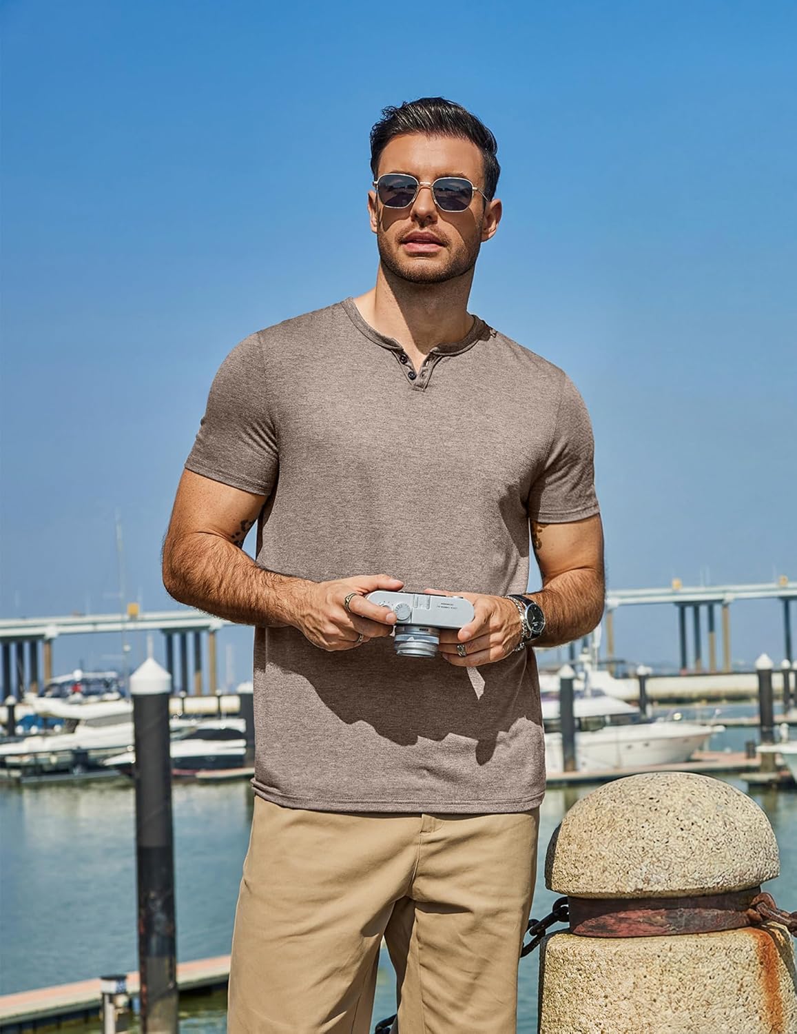 Men'S T Shirts Short Sleeve Casual V Neck T-Shirt Soft Notch Neck Tee Classic Plain Shirts