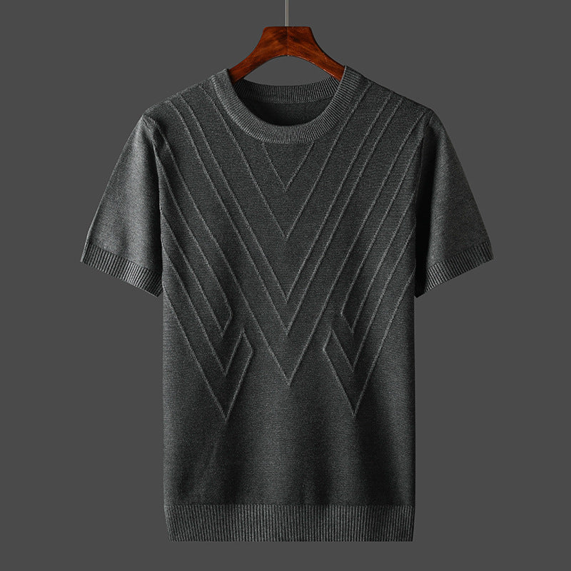 Men'S Knit Geometric Textured Short Sleeve T-Shirt