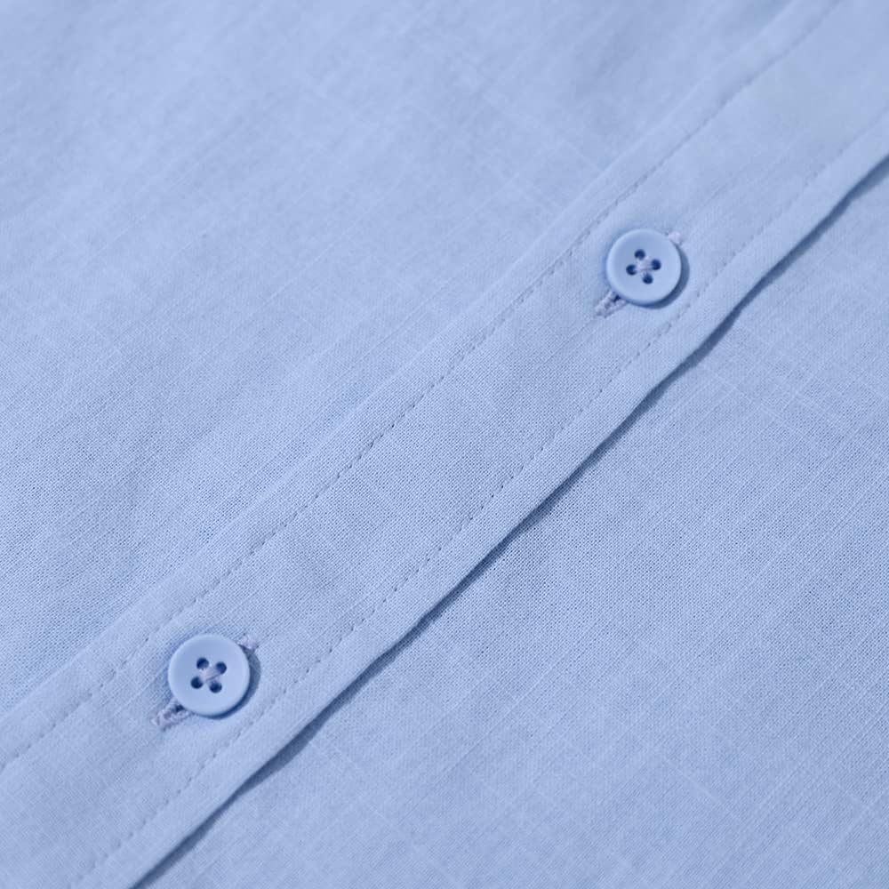 Mens Summer Casual Long Sleeve Cotton Linen Shirts Button up Solid Plain Roll-Up Sleeve Beach T Shirts