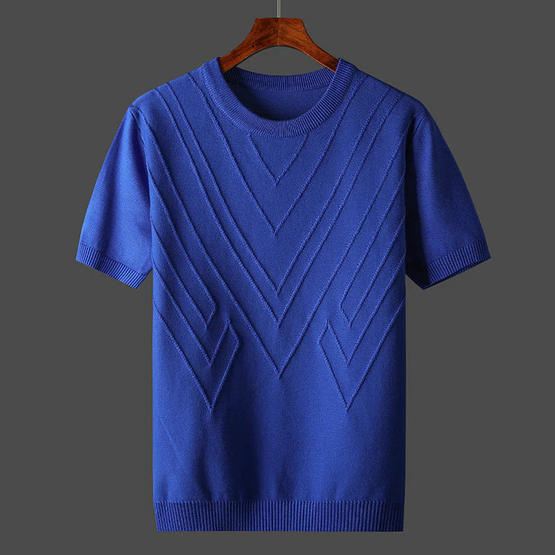 Men'S Knit Geometric Textured Short Sleeve T-Shirt