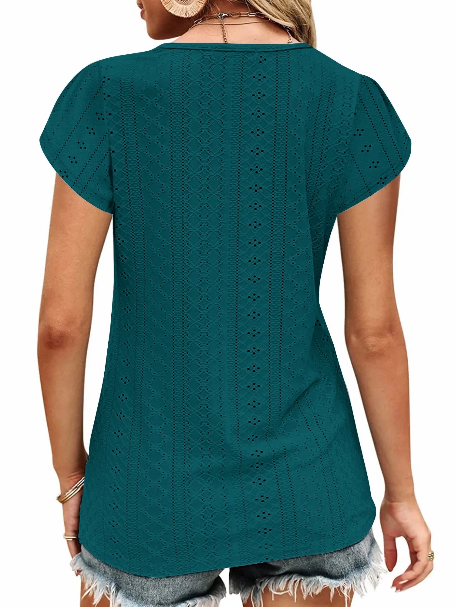 Womens Summer Tops Casual V Neck Tee Shirts Petal Sleeve Fashion Loose Blouses for Women Clothes Short Sleeve Shirts Dressy Tunic Tops
