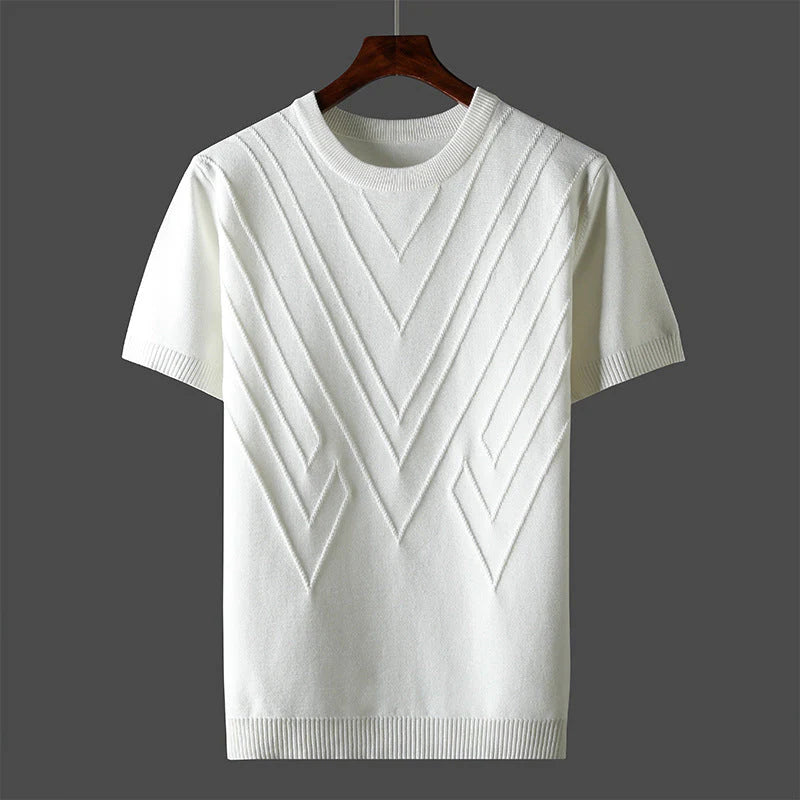 Men'S Knit Geometric Textured Short Sleeve T-Shirt